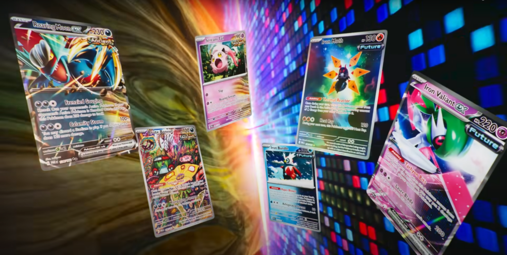 An image of six new Paradox Pokemon cards.